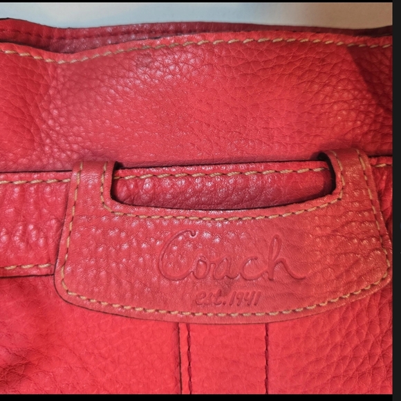Y2K Coach Penelope Genuine Leather Pebbled Satchel Shoulder Bag Red - Picture 11 of 13
